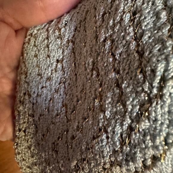 1960s VINTAGE | Unique Light Blue and Gold Knit Long Sleeve Gown | Aprox Small - Picture 5 of 8